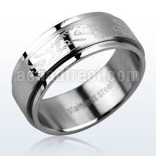 sr155 matte stainless steel spinner ring with dragon dragon