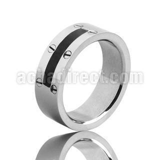 sr186 matte stainless steel ring w black carbon inlay screw