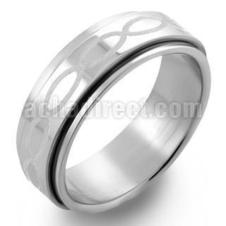 sr229 high polished steel spinner ring with lily flower design