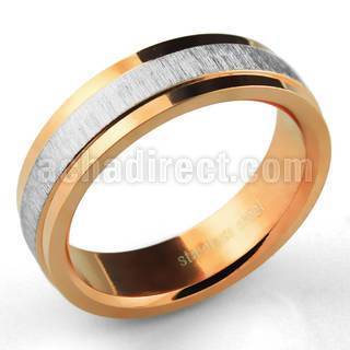 sr307 gold anodized steel ring with brushed central band
