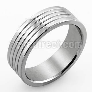 sr309 high polished steel ring with 4 flat surface lines