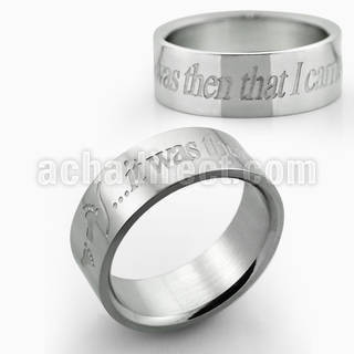 sr327 high polished steel ring with phrase foot print