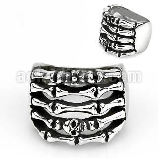 sr340 316l steel ring with fnger skeleton with small skulls