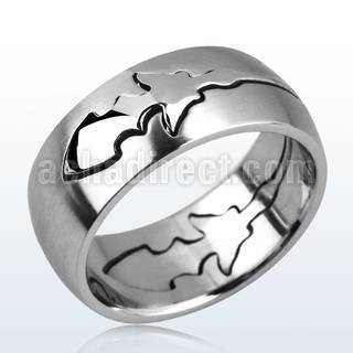 sr93 matte stainless steel gridded ring with cut out floral