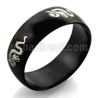 srb34 black stainless steel ring with chinese dragon design