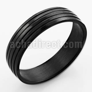 srb60 black stainless steel ring with 4 ribbed band design