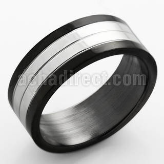 srb63 black stainless steel ring w lined high polished center