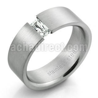 src4 matte stainless steel ring with 3x6mm clear crystal