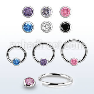 steel ball closure ring, 14g w 4mm bezel cz closure