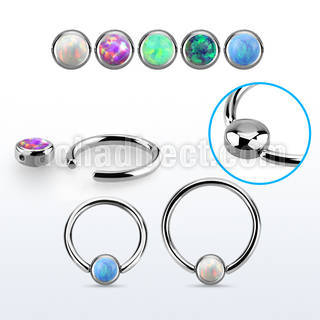 steel ball closure ring w 4mm rounded synthetic opal disk