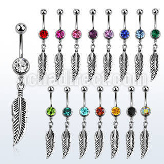 steel belly banana, 14g w a dangling feather