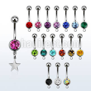 steel belly banana w 8mm jewel ball w dangling steel star