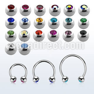 steel circular barbell 0.8mm w 3 mm bezel set jewel balls