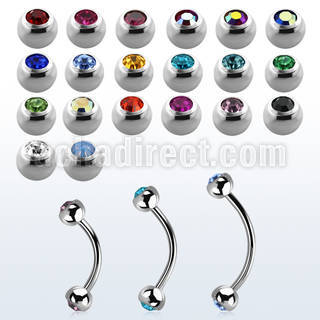 steel eyebrow banana 0.8mm w 3mm bezel set jewel balls