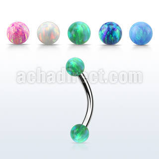 steel eyebrow banana 18g w two 3mm synthetic opal balls