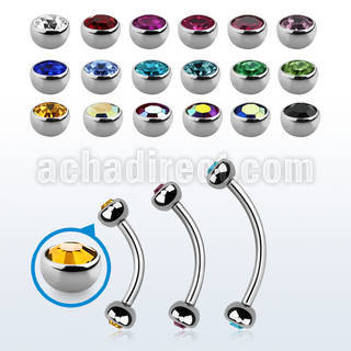 steel eyebrow banana 1mm w 3mm bezel set half jewel balls