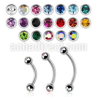 steel eyebrow banana 1mm w 3mm bezel set jewel balls