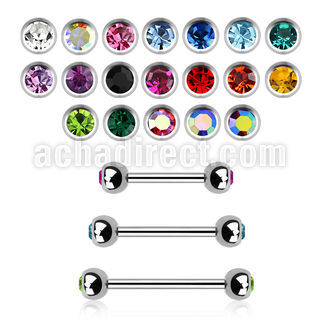 steel eyebrow barbell 1mm w 3mm bezel set jewel balls