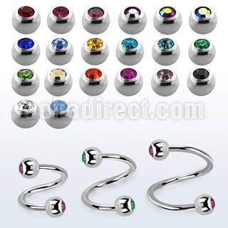 steel eyebrow spiral 0.8mm w 3mm bezel set jewel balls
