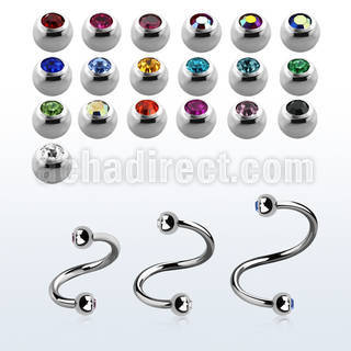 steel eyebrow spiral 1mm w 2.5mm bezel set jewel balls