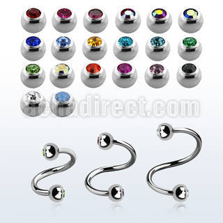 steel eyebrow spiral 1mm w 3mm bezel set jewel balls