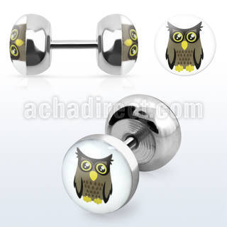 steel fake plug w cute owl logo on white background
