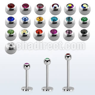 steel labret 0.8mm w tiny 2.5mm bezel set half jewel ball