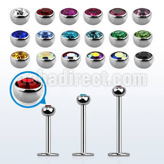 steel labret 1mm with 3mm bezel set half jewel ball