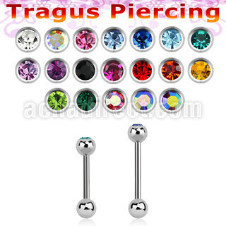 steel tragus barbell 1.2mm w top 3mm bezel set jewel ball