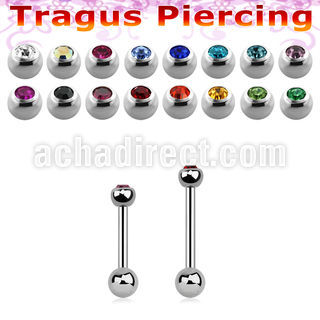 steel tragus barbell 1mm w top 2.5mm bezel set jewel ball