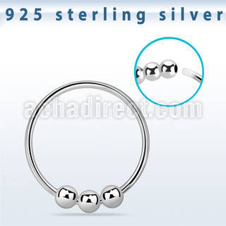 sterling silver nose hoop w three fixed 2mm balls 