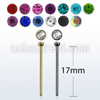 stns anodized 316l steel bend it nose stud with crystal tops