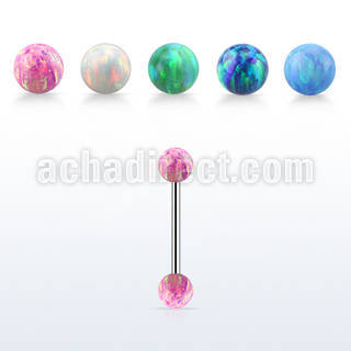 surgical steel eyebrow barbell 20g w two 3mm opal balls