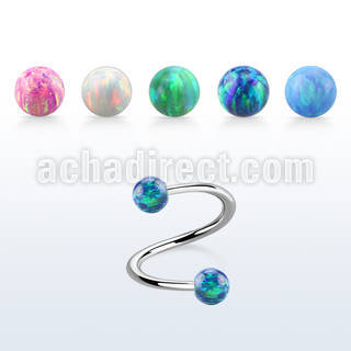 surgical steel spiral 18g w two 3mm synthetic opal balls