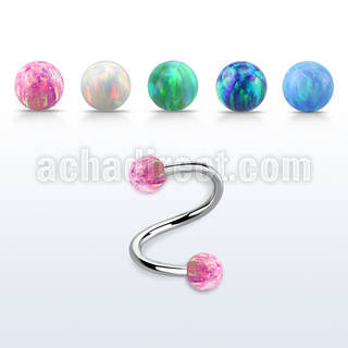 surgical steel spiral 20g w two 3mm synthetic opal balls