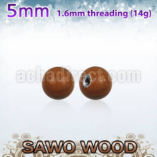 swball5 5mm sawo wood ball with a 316l steel 1.6mm threading