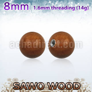 swball8 8mm sawo wood ball with a 316l steel 1.6mm threading