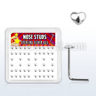 sxvhr box w silver nose studs with plain heart shaped tops