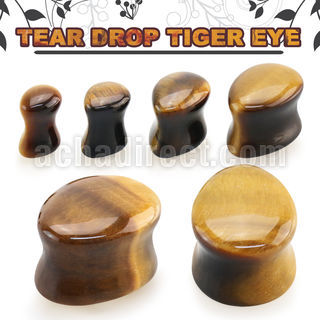 tgse tiger eye double flare saddle plug teardrop shape