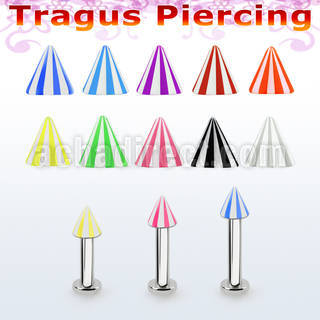 tlbbecn3 316l steel tragus labret 16g w a 3mm uv beach cone 