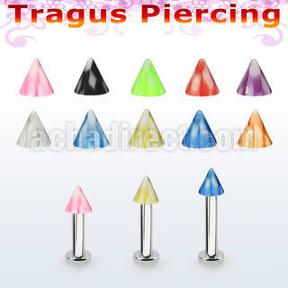 tlbckcn3 316l steel tragus labret 16g w a 3mm uv checkered cone 