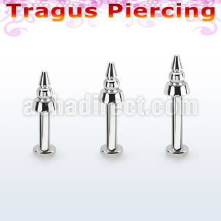 tlbcn4a 316l steel tragus labret 16g w a 4mm ridged drill cone 