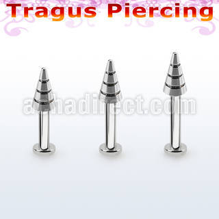tlbcn4b 316l steel tragus labret 16g w a 4mm ridged drill cone 
