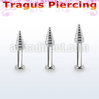 tlbcn4c 316l steel tragus labret 16g w a 4mm ridged drill cone 