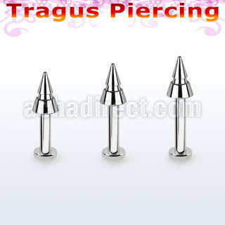 tlbcn4e 316l steel tragus labret 16g w 4mm grooved cone 