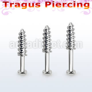 tlbescw 316l steel tragus labret 16g w a screw threading tip