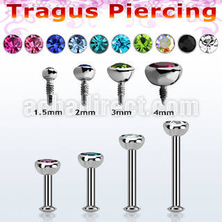 tlbirc steel internally threaded tragus labret jewel flat head