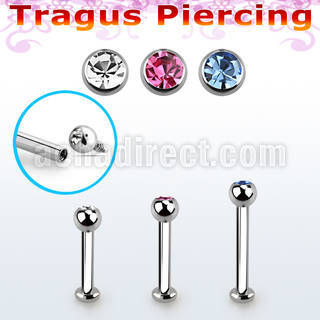 tlbjbin3 316l steel internal threaded tragus labret w jewel ball