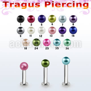 tlbpr3 316l steel tragus labret 16g w a 3mm faux pearl ball 
