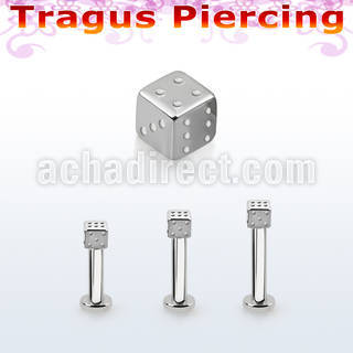 tlbsdi25 316l steel tragus labret 16g w a tiny 2.5mm dice 